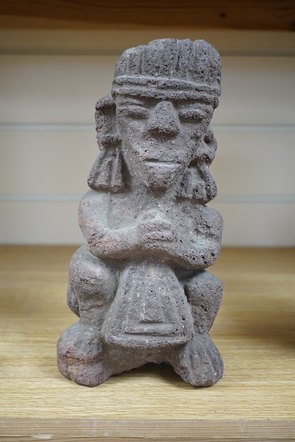 A South American lava stone figure, possibly Aztec, 26cm. Condition - commensurate with age